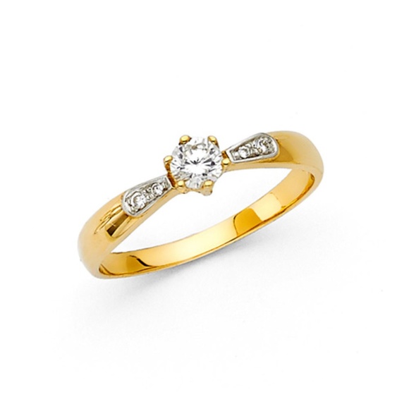14K 6-Prong Basekt Set & Pave CZ Engagement Ring